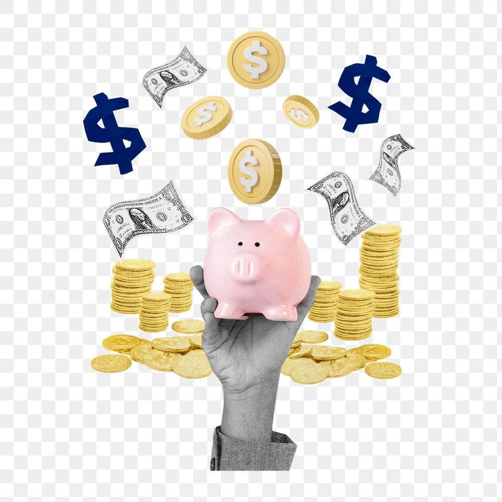 Piggy bank money  png, business collage on transparent background