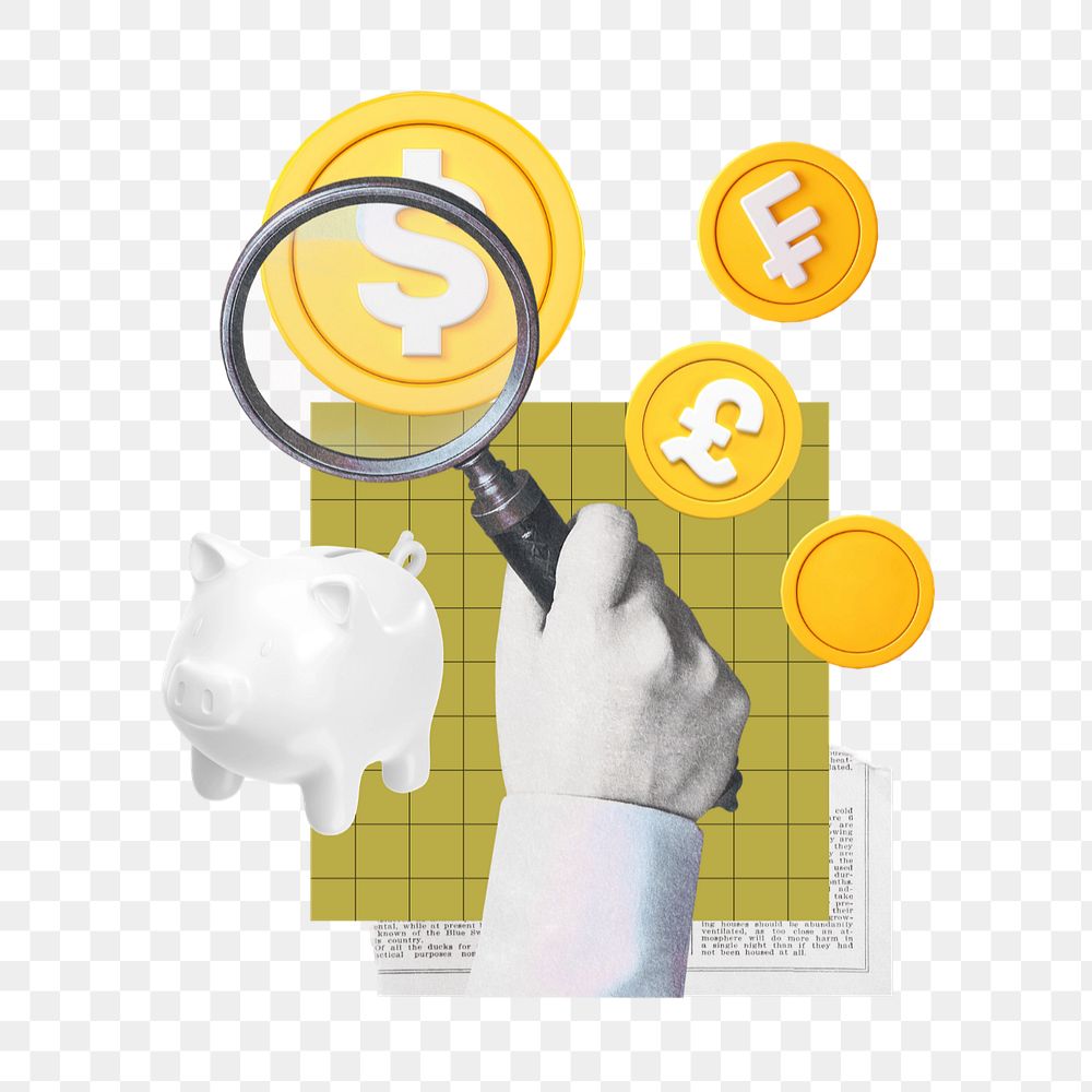 Financial research  png, business collage on transparent background