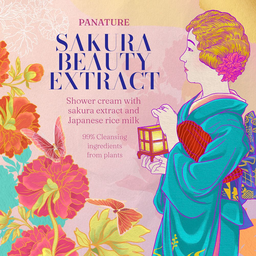 Japanese beauty Facebook ad template, customizable Ukiyo-e art remix design