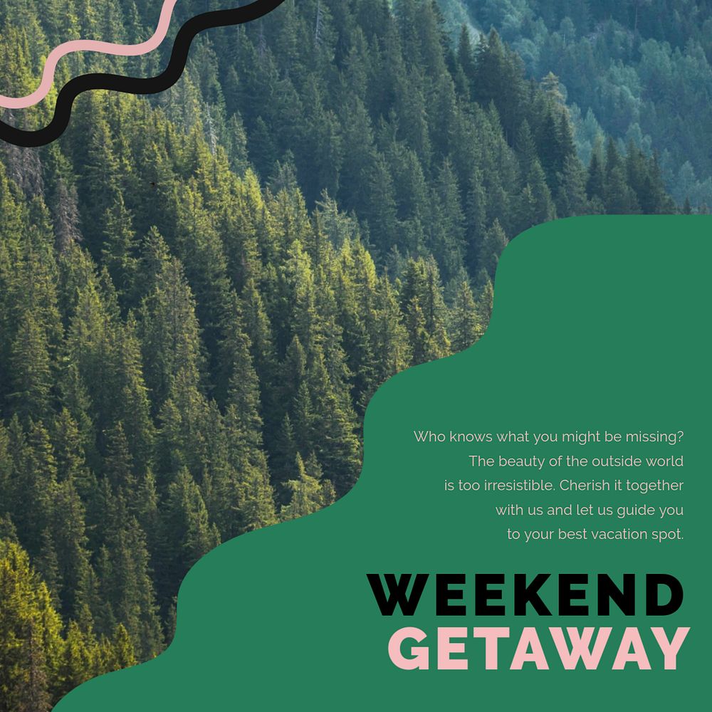 Weekend getaway Instagram post template, editable travel ad