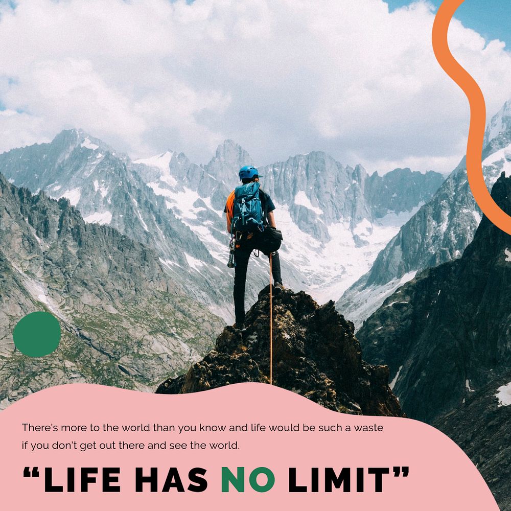 Travel quote Instagram post template, mountain climber photo