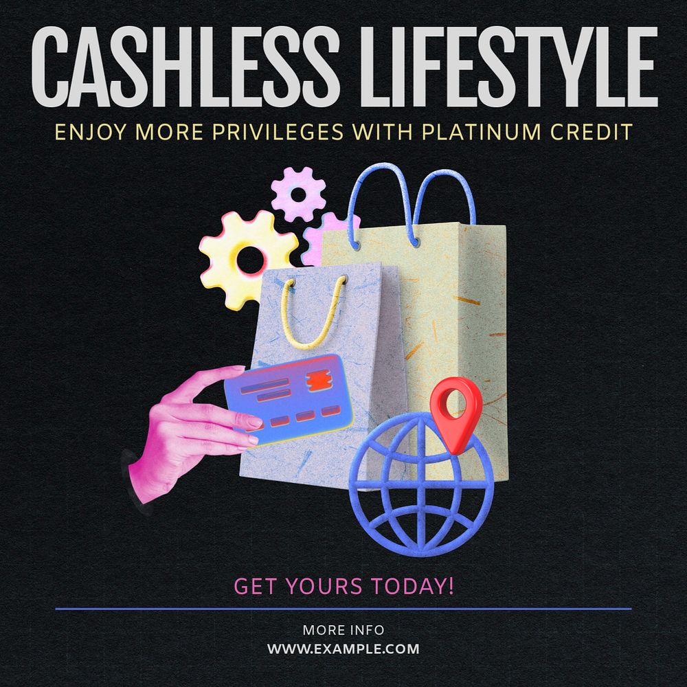 Cashless payment shopping  instagram post, editable social media template 