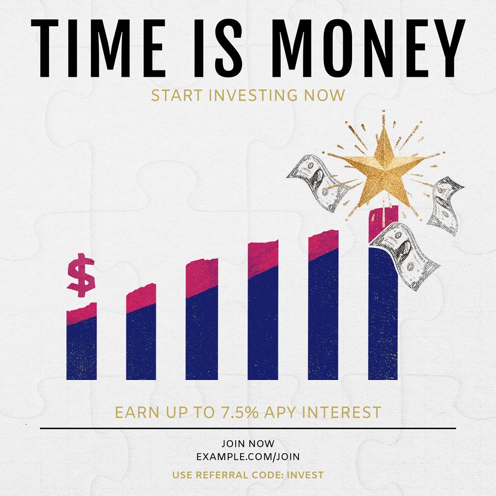 Investment, time is money  instagram post, editable social media template 