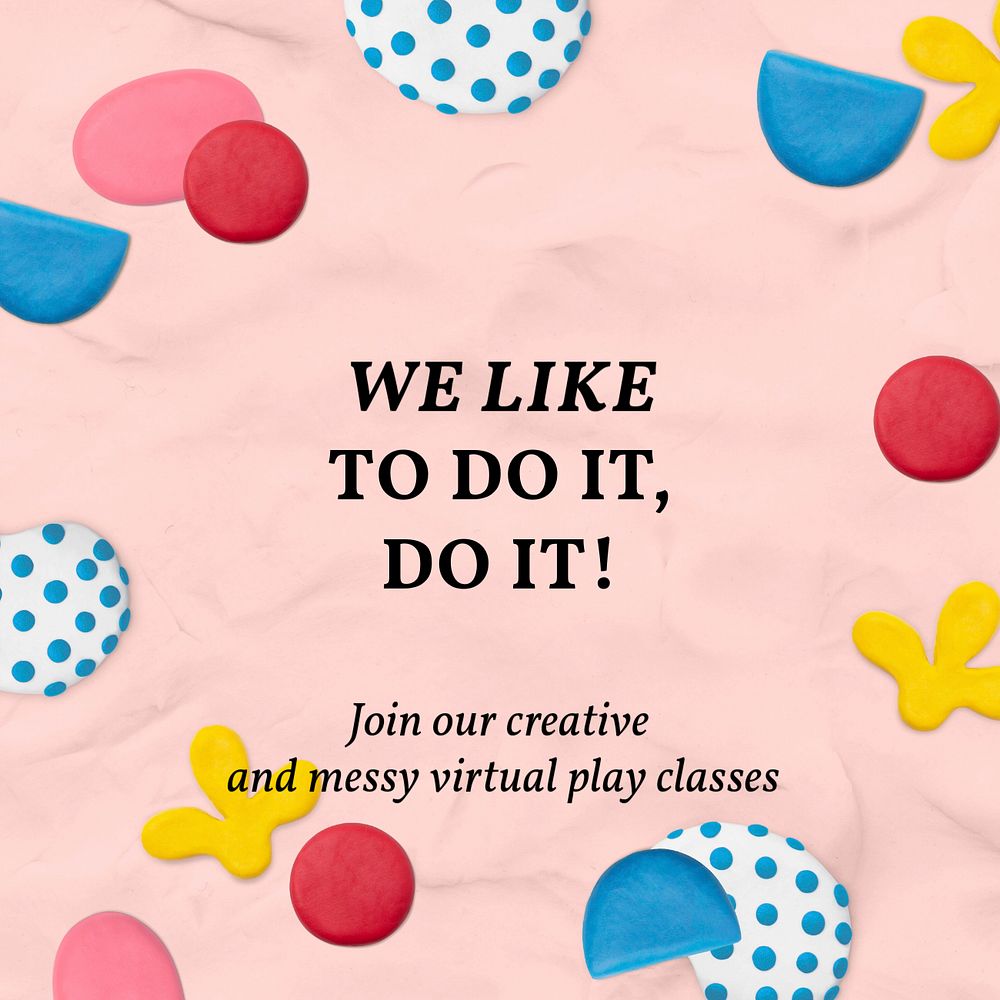 Virtual class Instagram post template, editable abstract plasticine clay design