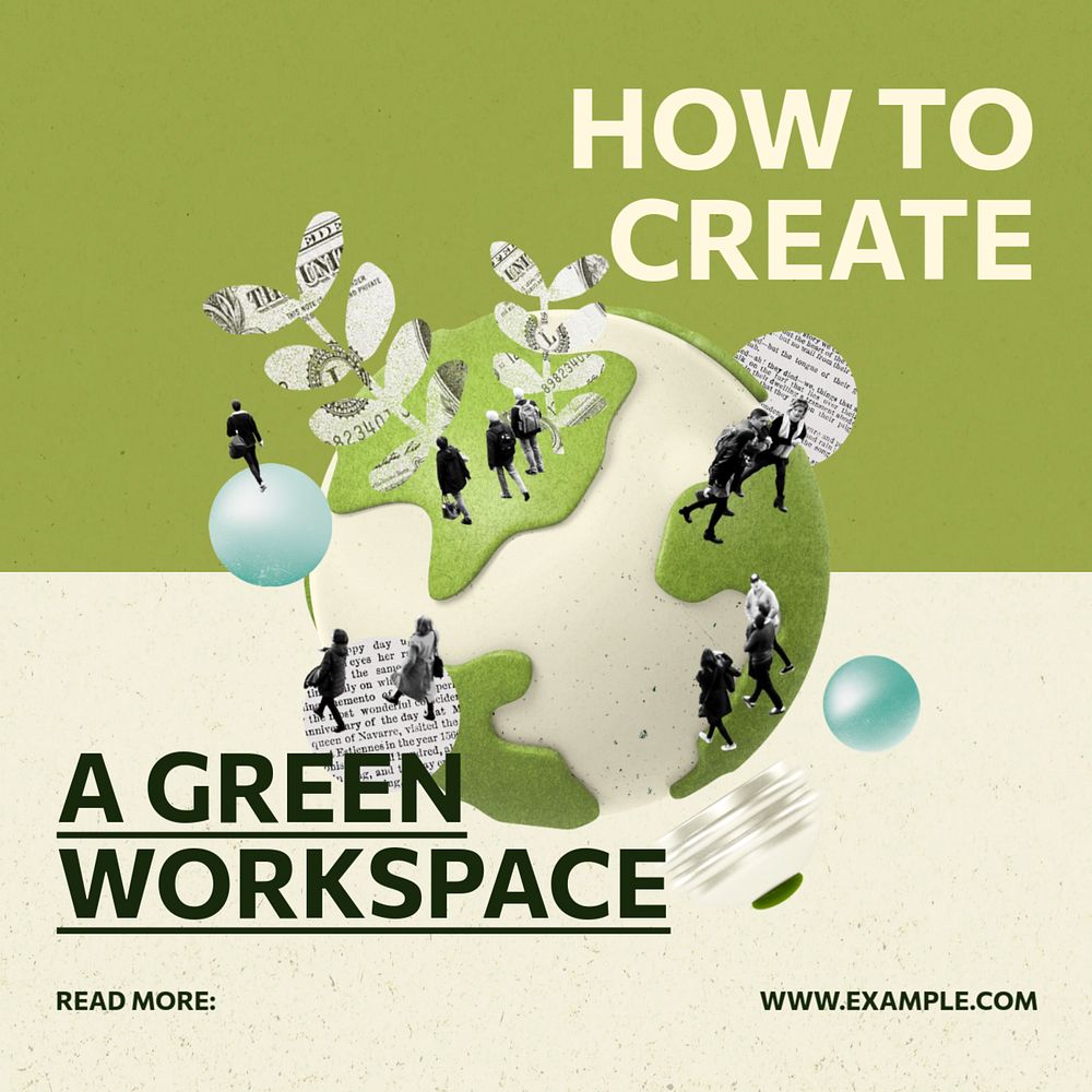 Green business workspace instagram post, editable social media template 