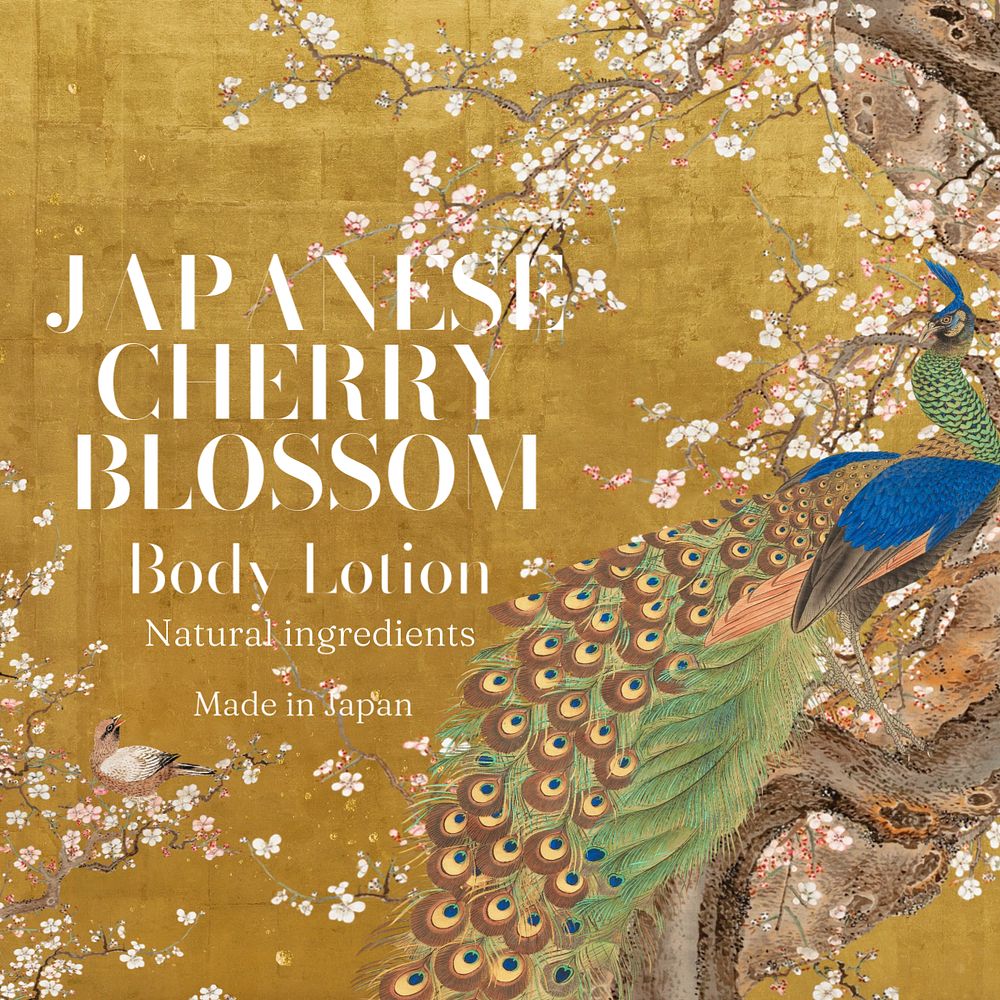 Cherry blossom Facebook ad template, customizable Ukiyo-e art remix design