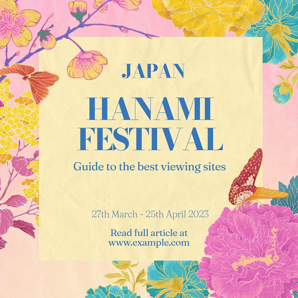 Hanami festival Facebook ad template, customizable Ukiyo-e art remix design