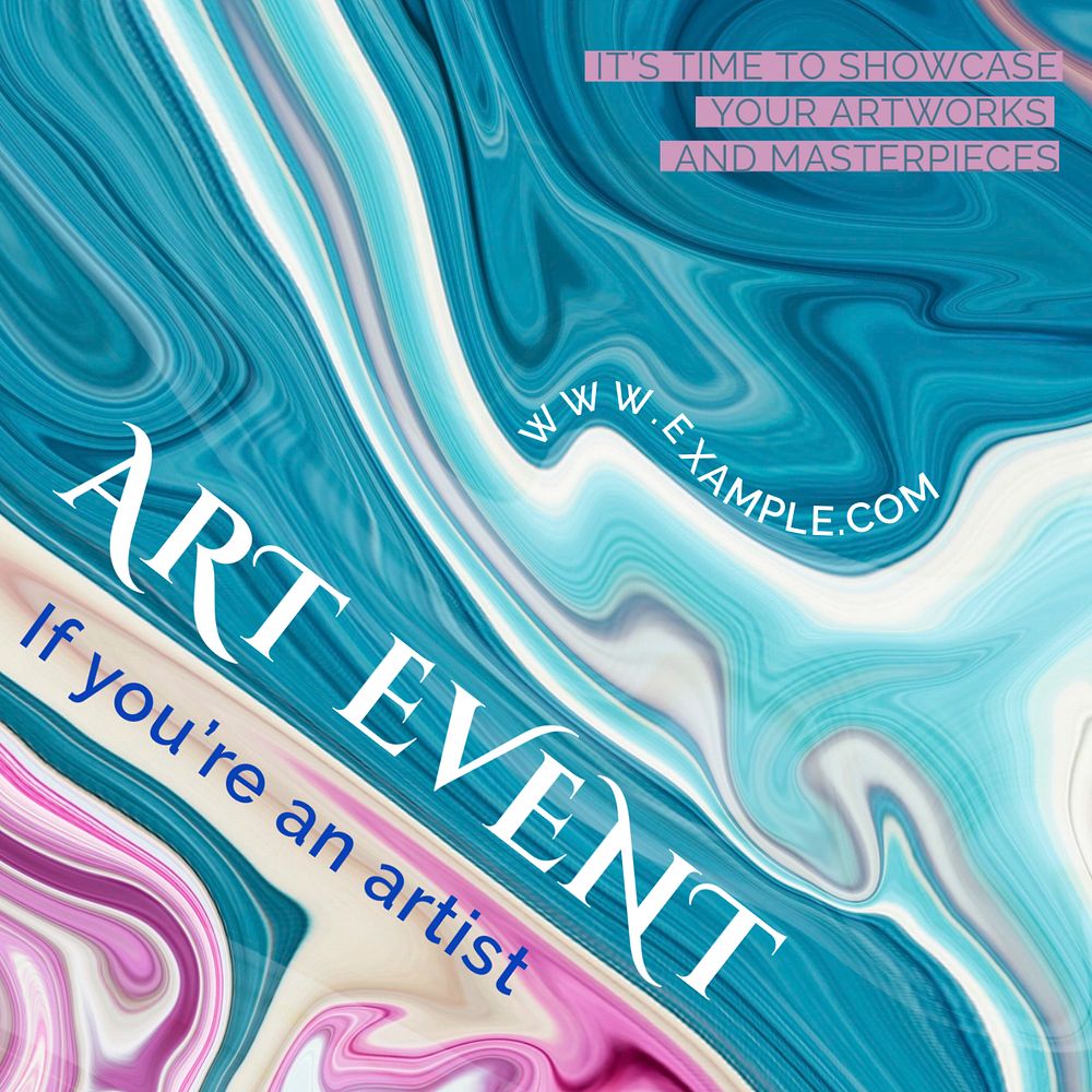 Art event Instagram post template, blue fluid art design