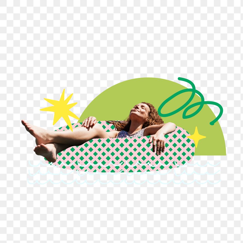 Girl enjoying Summer sticker, editable travel collage element remix