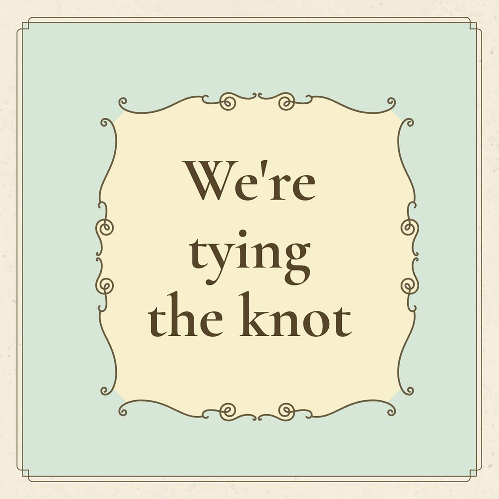 Editable vintage wedding badge template with pastel green background we're tying the knot