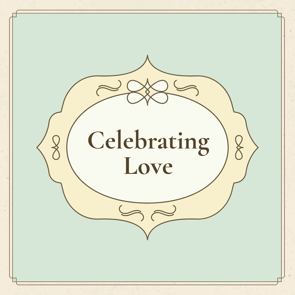 Celebrating love editable template, pastel green social media post for wedding and Valentine's