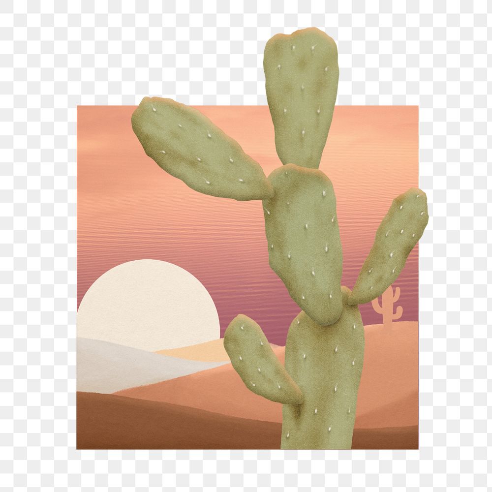 Aesthetic bunny ears cactus illustration collage element