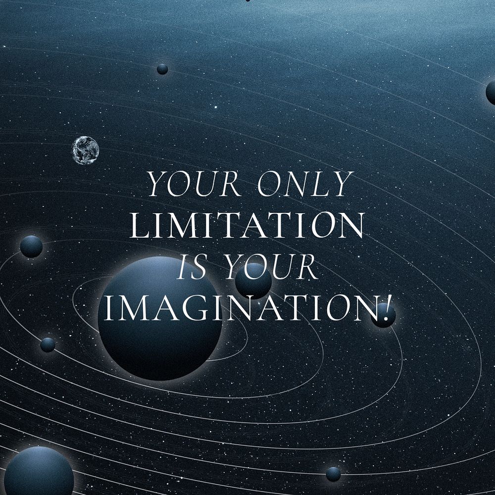 Imagination quote Instagram post template, customizable dark universe design