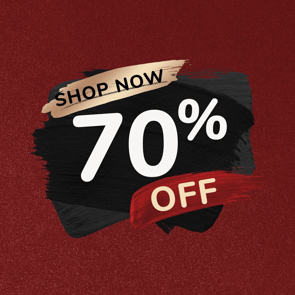 70% sale Facebook ad template, red editable badge