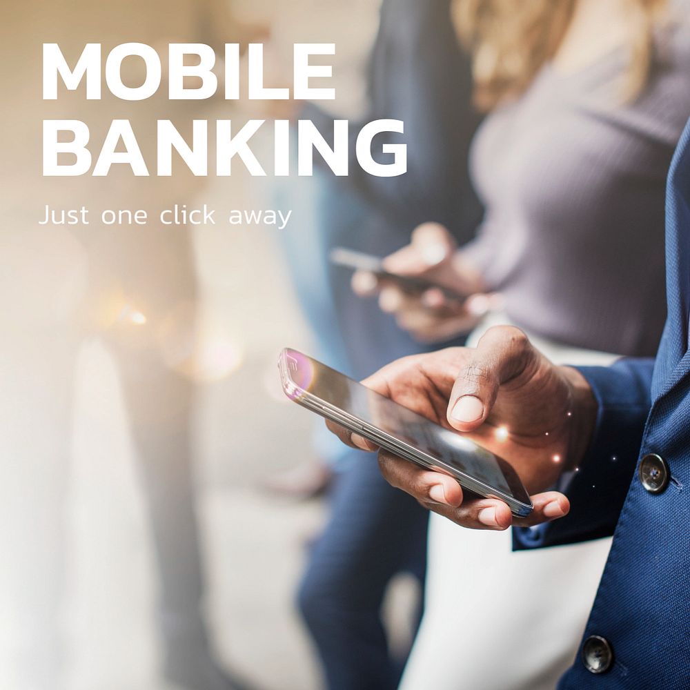 Mobile banking Facebook ad template, customizable financial technology design