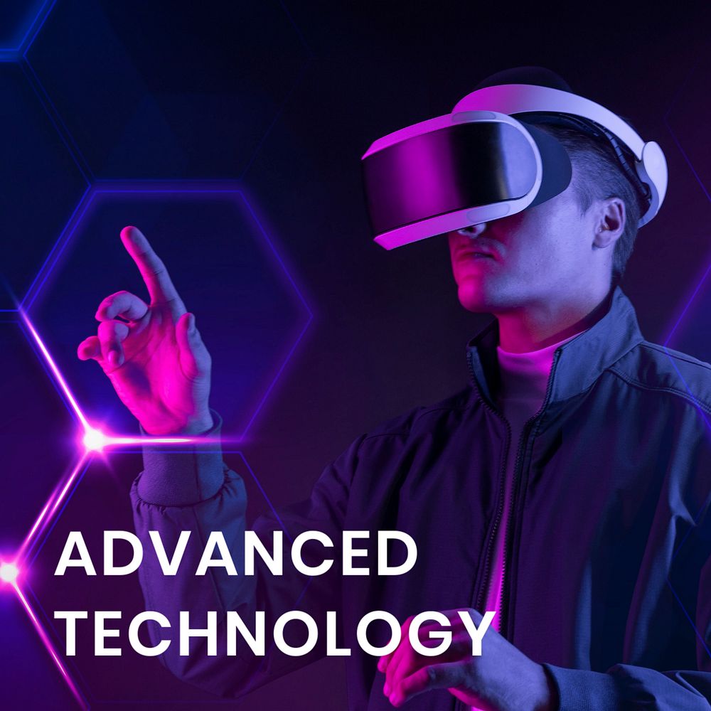 Advanced technology Instagram post template, editable man wearing VR