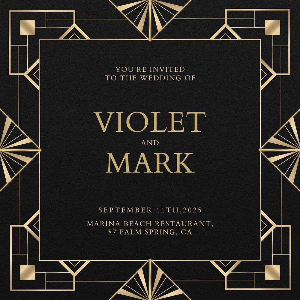 Wedding invitation Instagram post template, editable Gatsby design