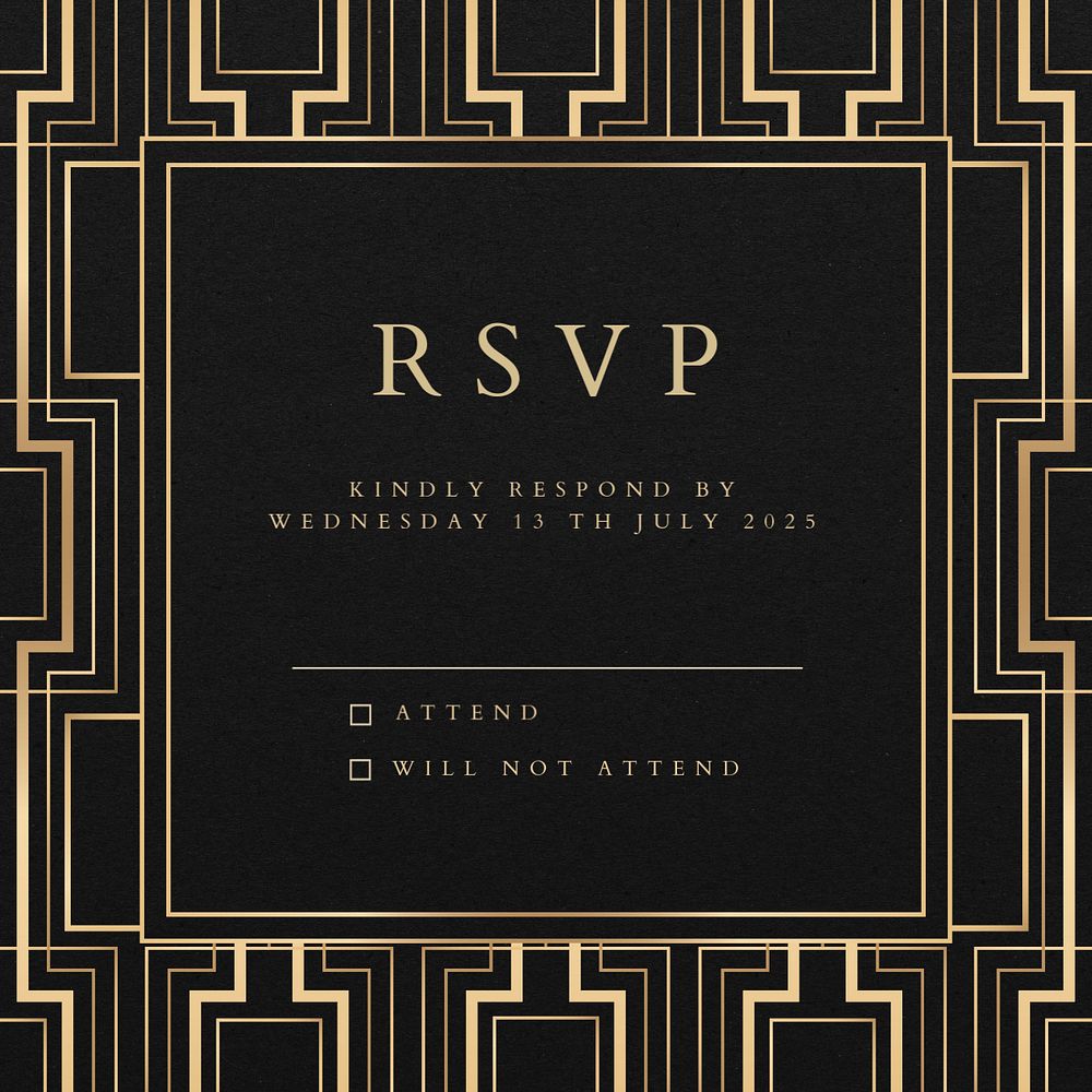 Gatsby RSVP Facebook post template, editable art deco deign