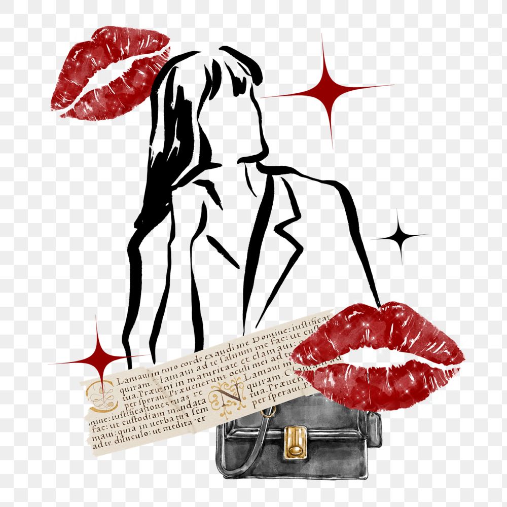 Fashionista line art, woman & red lips illustration