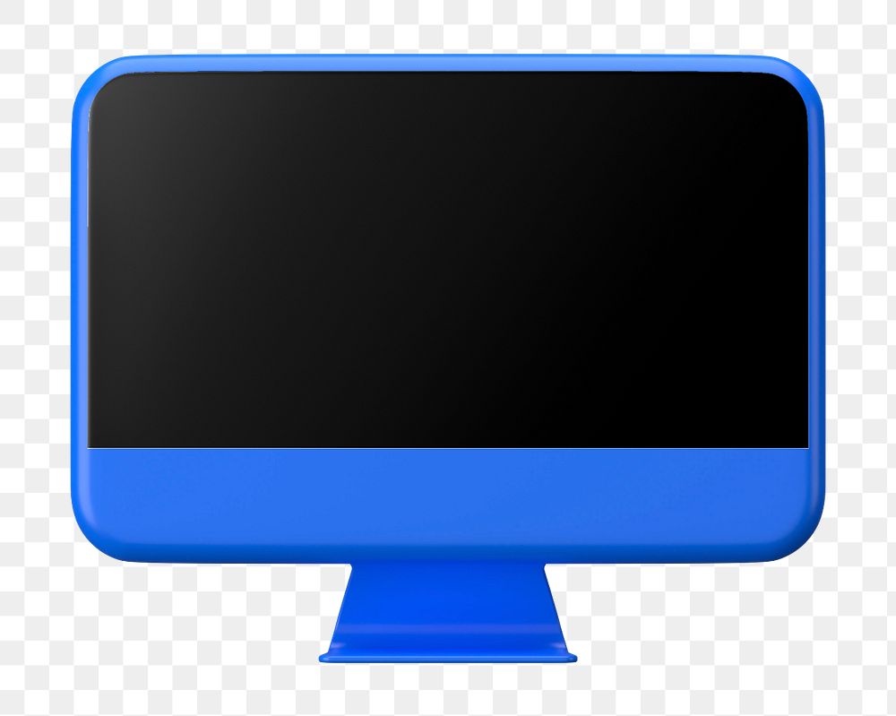 Blue 3D computer mockup element, editable screen