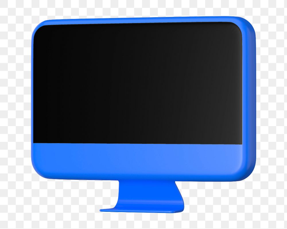 Blue 3D computer mockup element, editable screen