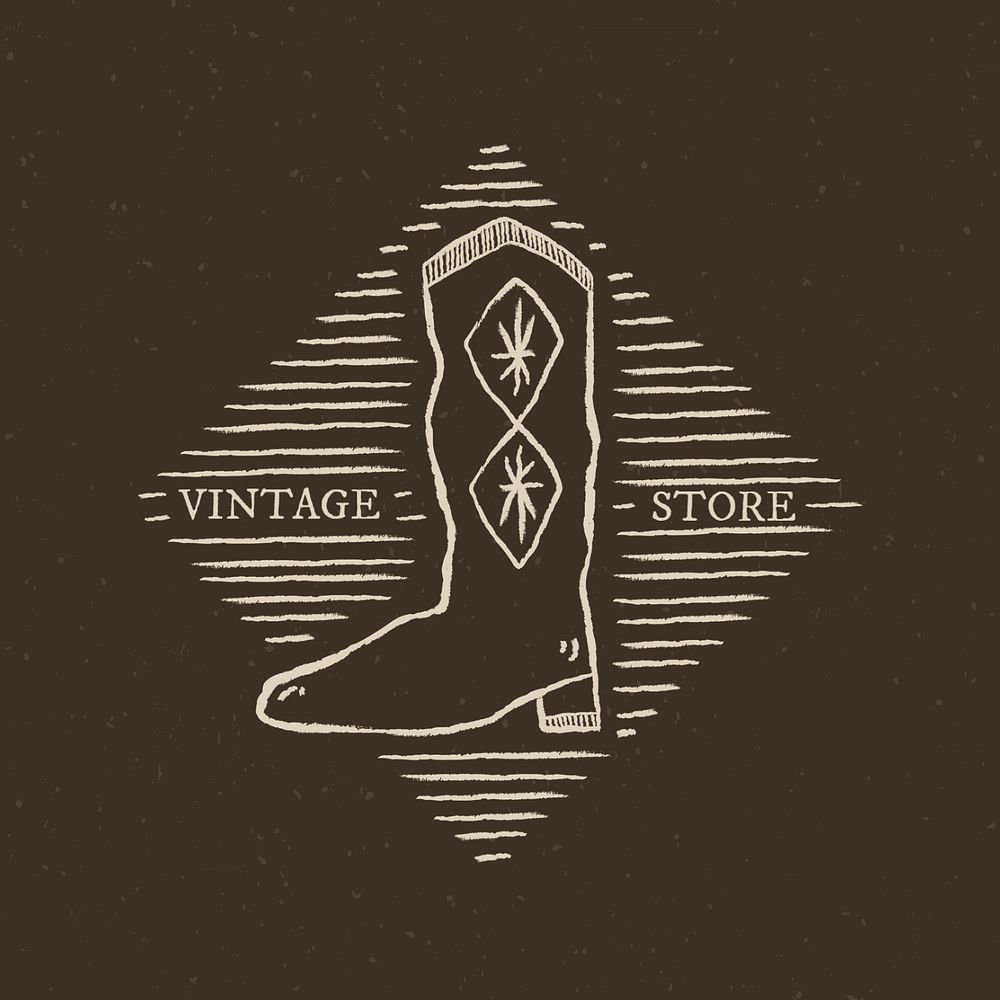 Retro cowboy boot logo template, editable design 