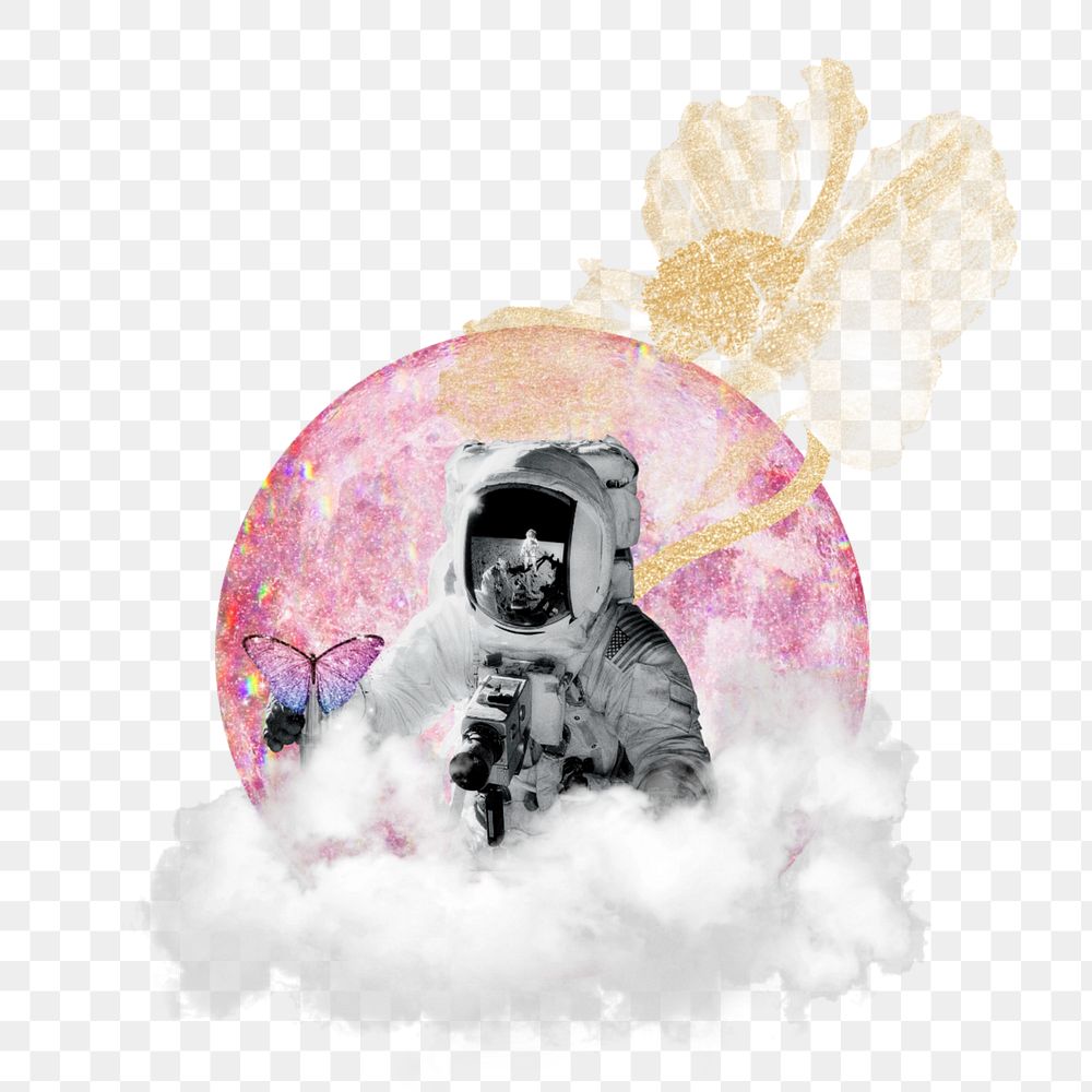 Aesthetic astronaut collage element, pink moon design