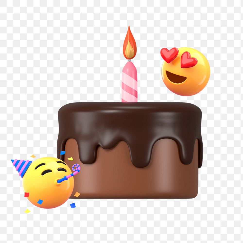 3D birthday cake emoticon element, editable celebration remix illustration