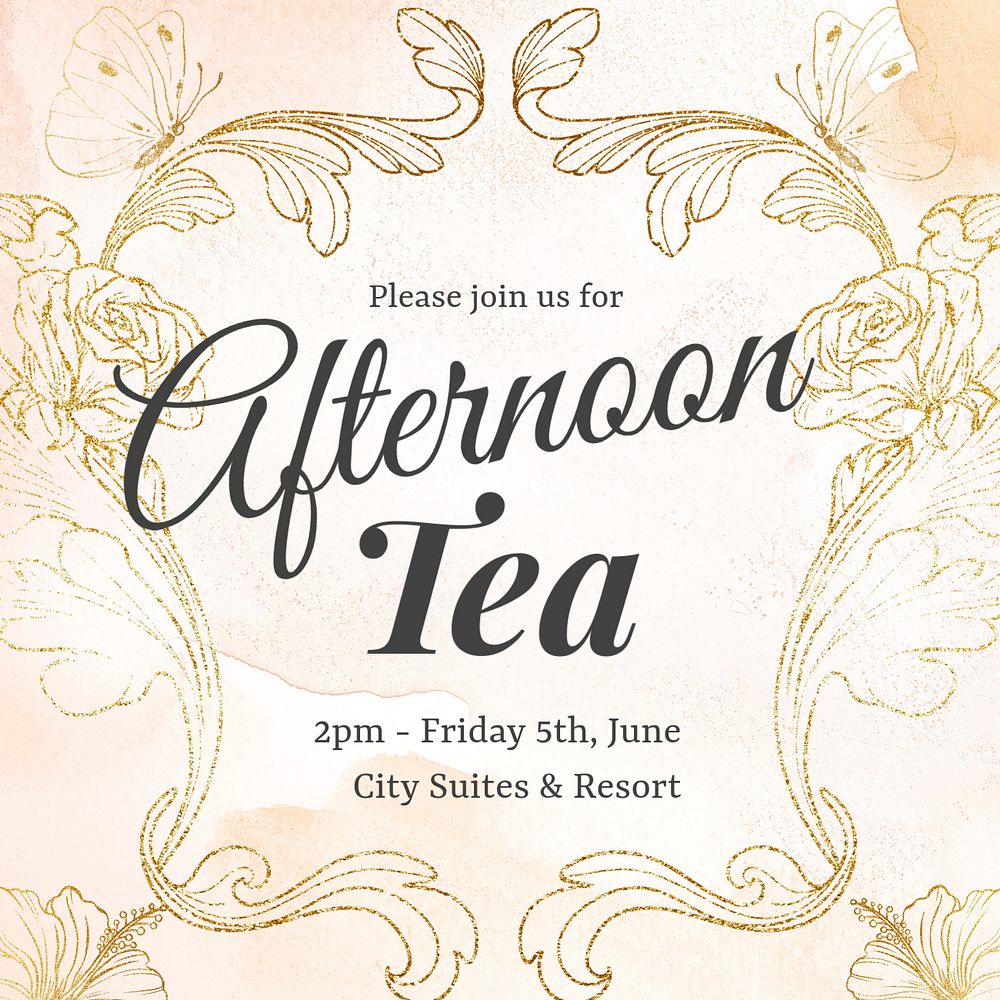 Afternoon tea Instagram post template, editable floral beige design