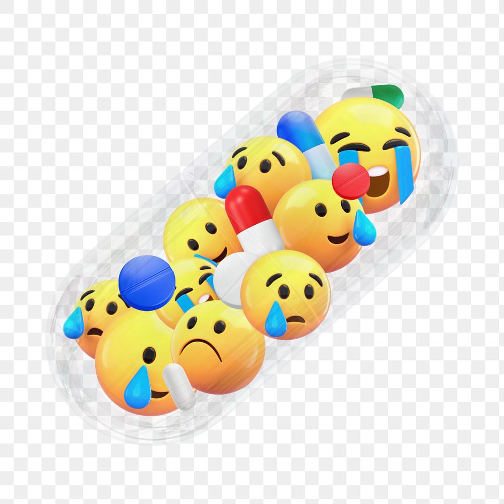 3D emoticons in capsule element, editable mental health pill illustration