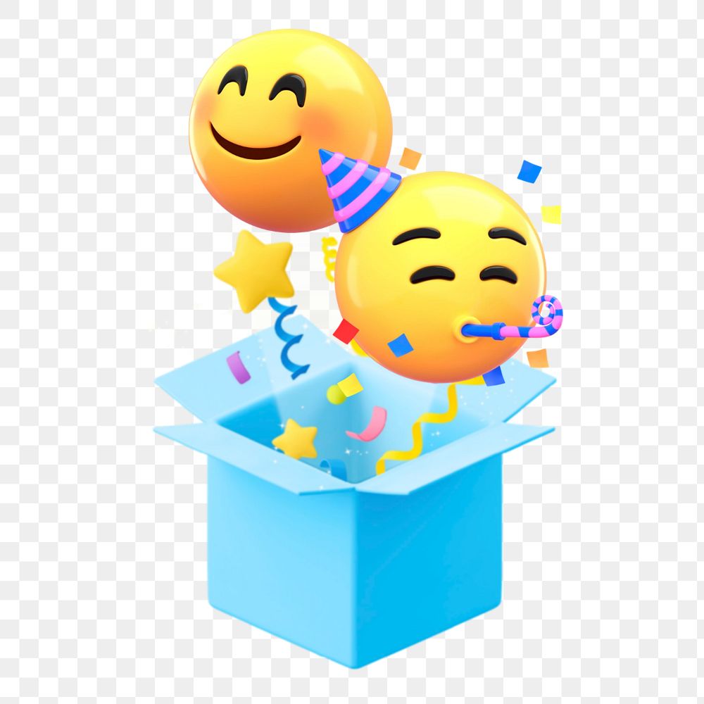 3D party emoticons element, editable surprise box remix illustration