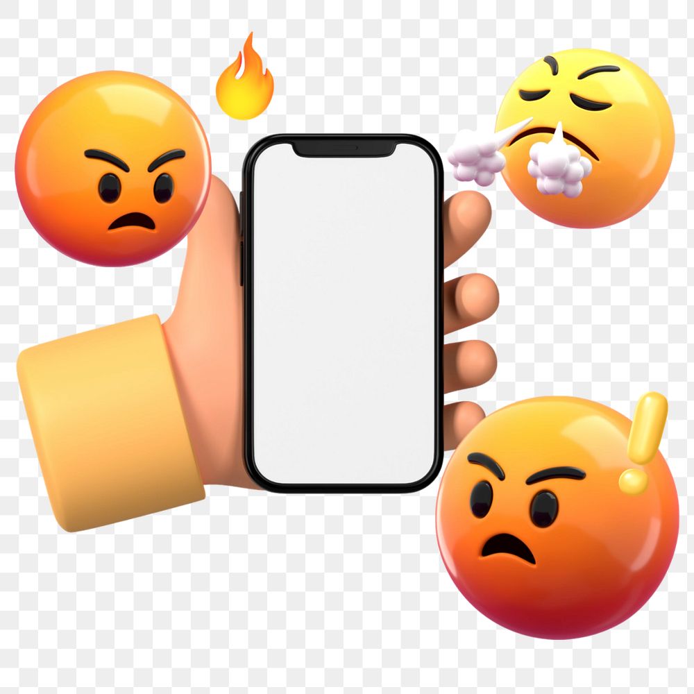 Angry emoticons, blank phone screen, editable design