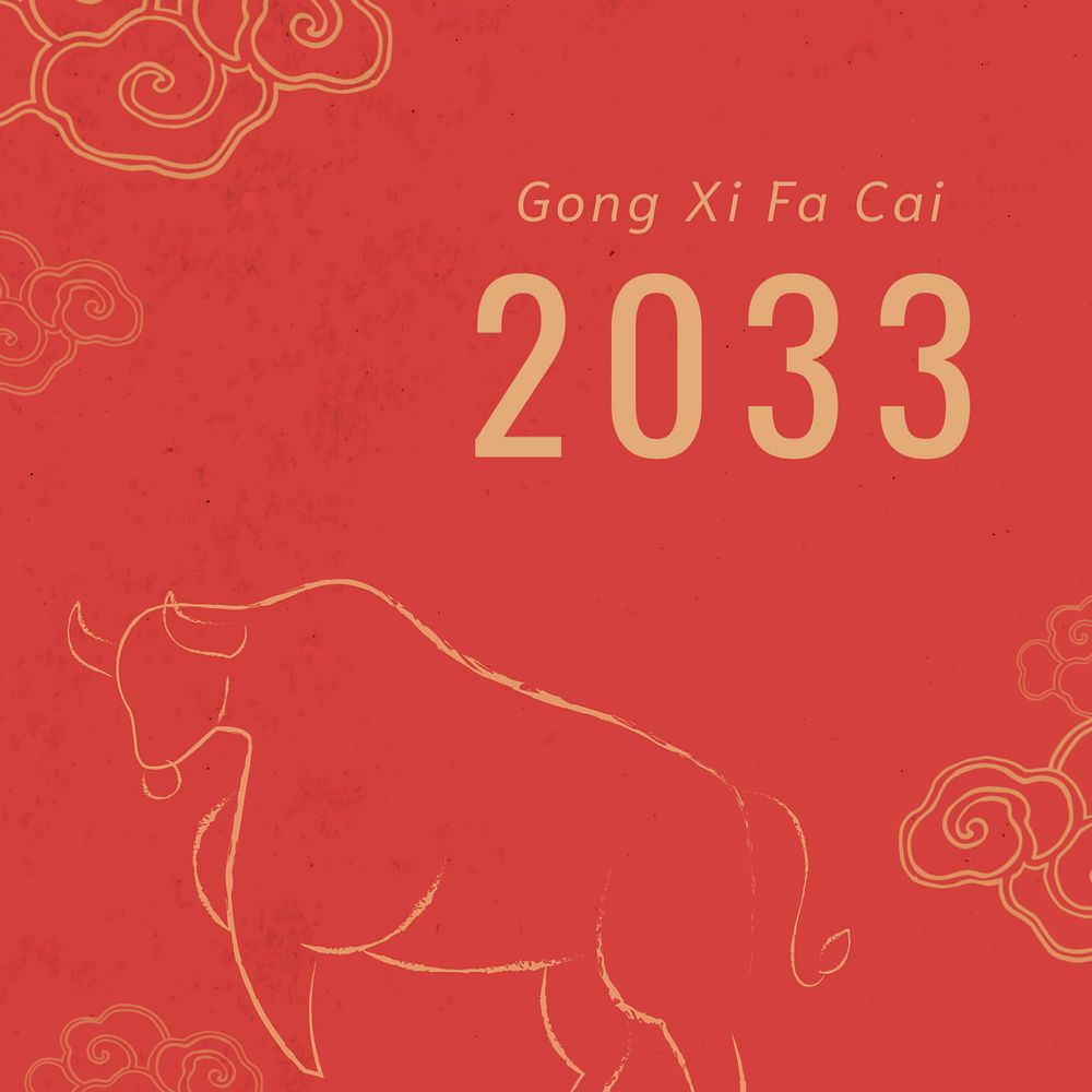 Chinese bull Instagram post template, editable New Year design