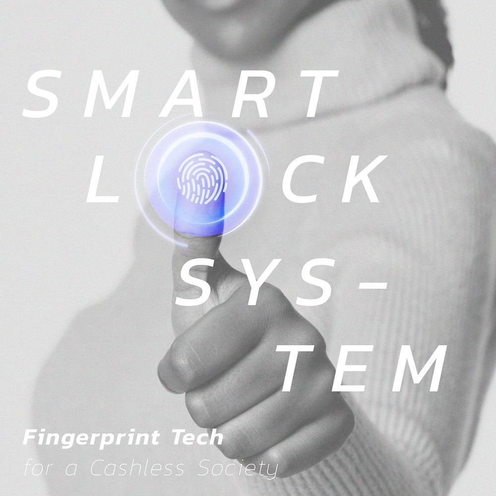 Fingerprint tech Instagram post template, editable cybersecurity design