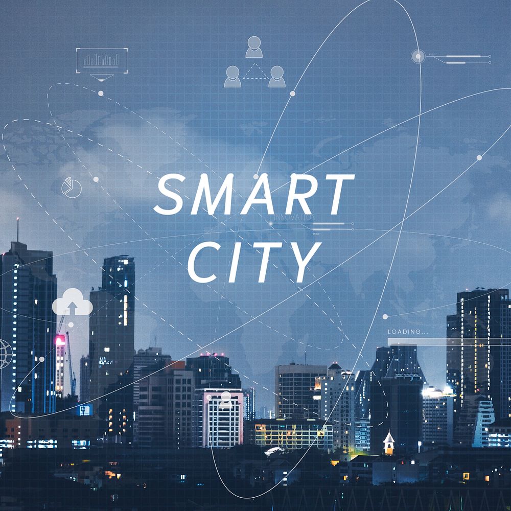 Smart city Facebook post template, editable technology design