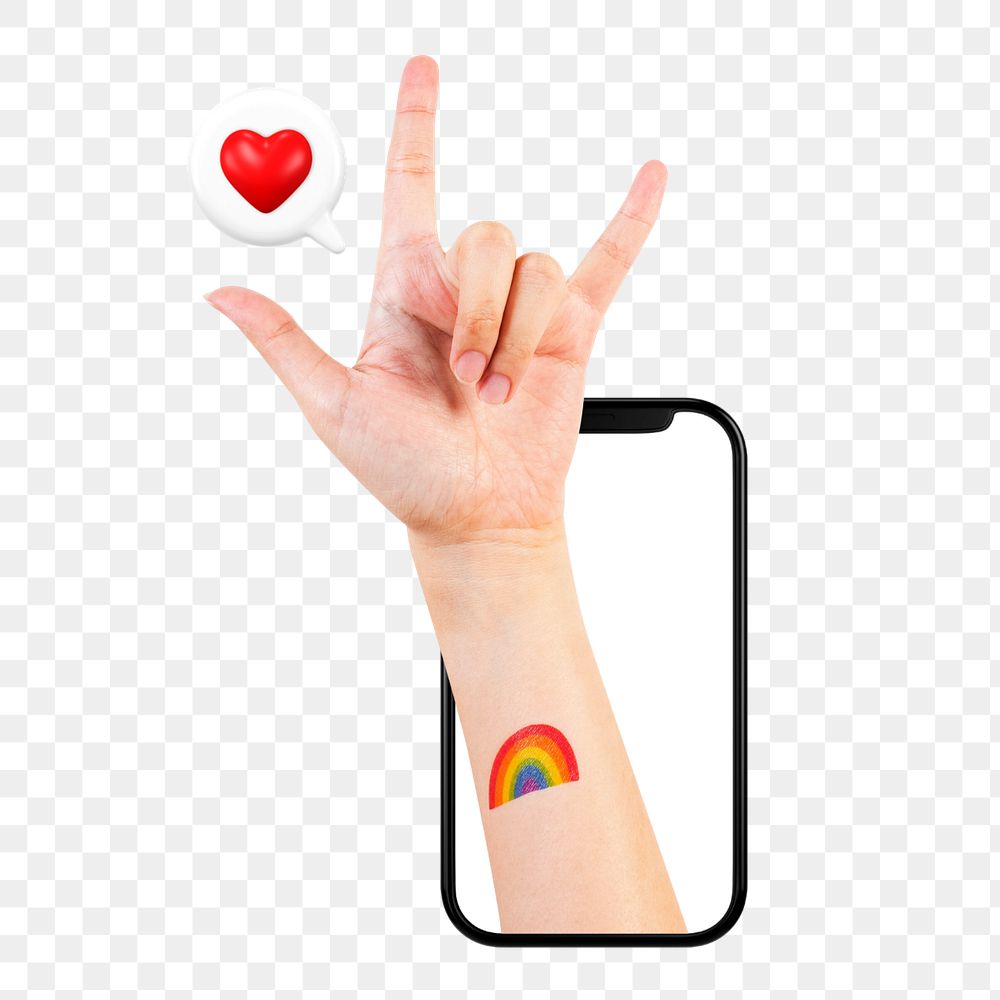 ILY hand sign sticker, LGBTQ love image, editable design