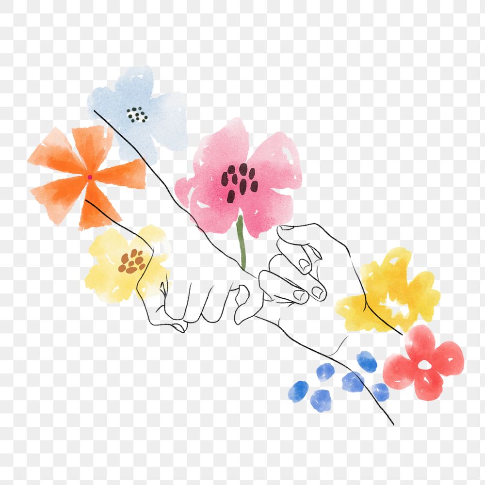 Pinky promise hands sticker, cute flowers illustration, editable design