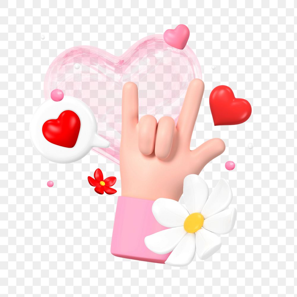 ILY hand sign, 3D love language illustration, editable elements