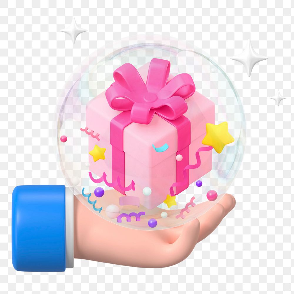 Hand offering gift, 3D birthday present, editable elements