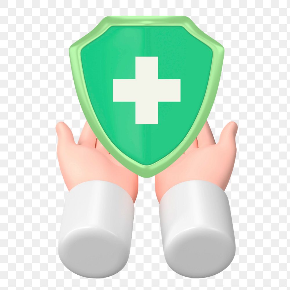 Health insurance, 3D hand presenting shield, editable elements