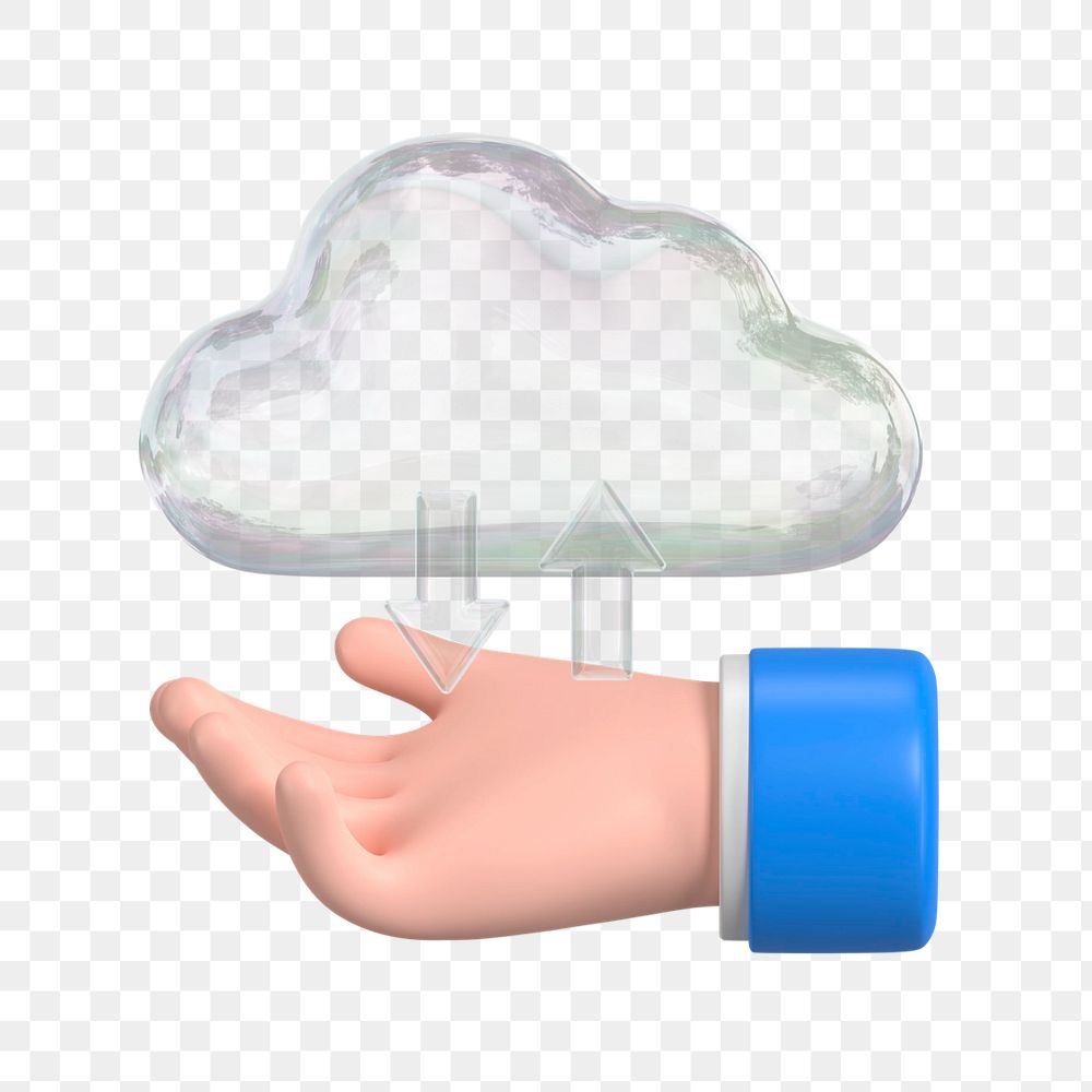 Uploading cloud storage, 3D hand illustration, editable elements