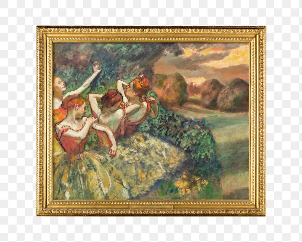 Vintage gold frame mockup element, Four Dancers' Edgar Degas remixed by rawpixel