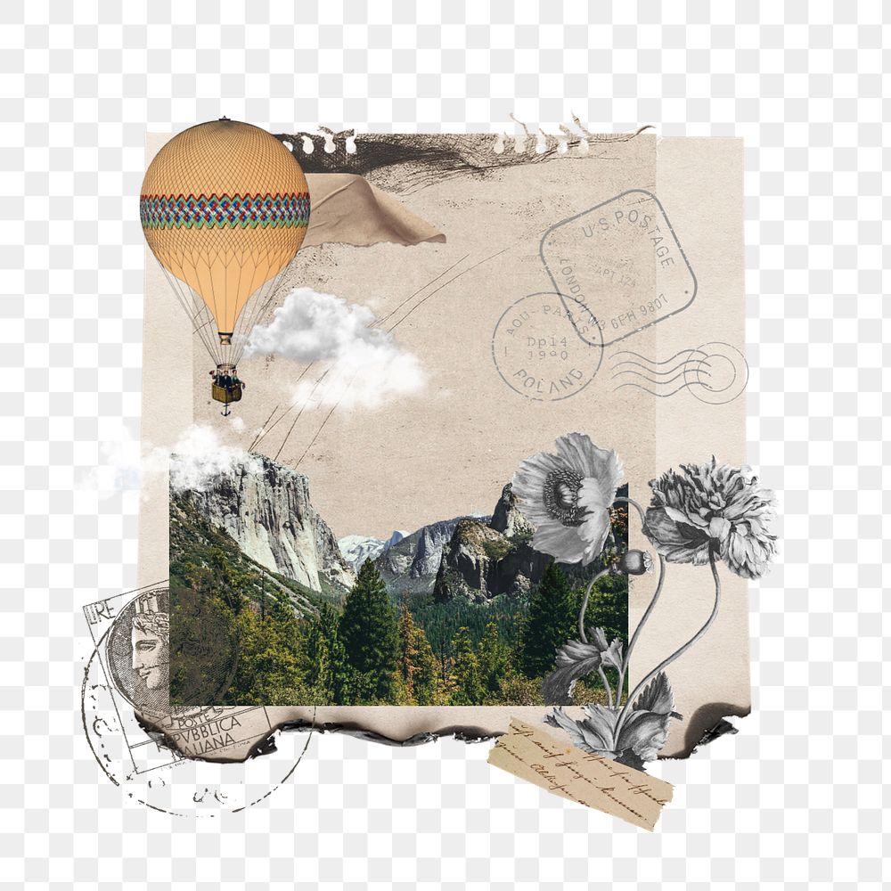 Travel balloon png sticker, mixed media editable design