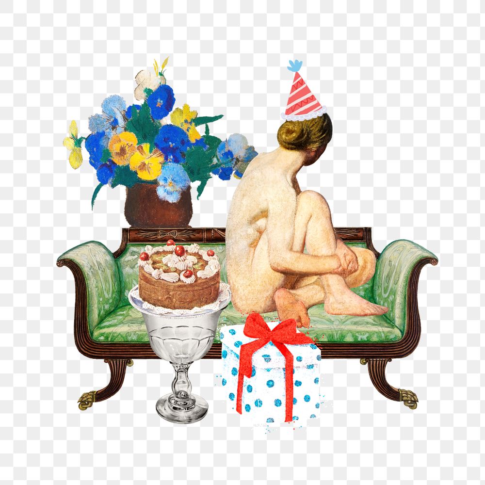 Lonely birthday png sticker, mixed media editable design. Remixed by rawpixel.