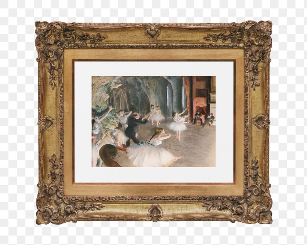 Vintage picture frame mockup element, Edgar Degas' The Rehearsal Onstage remixed by rawpixel