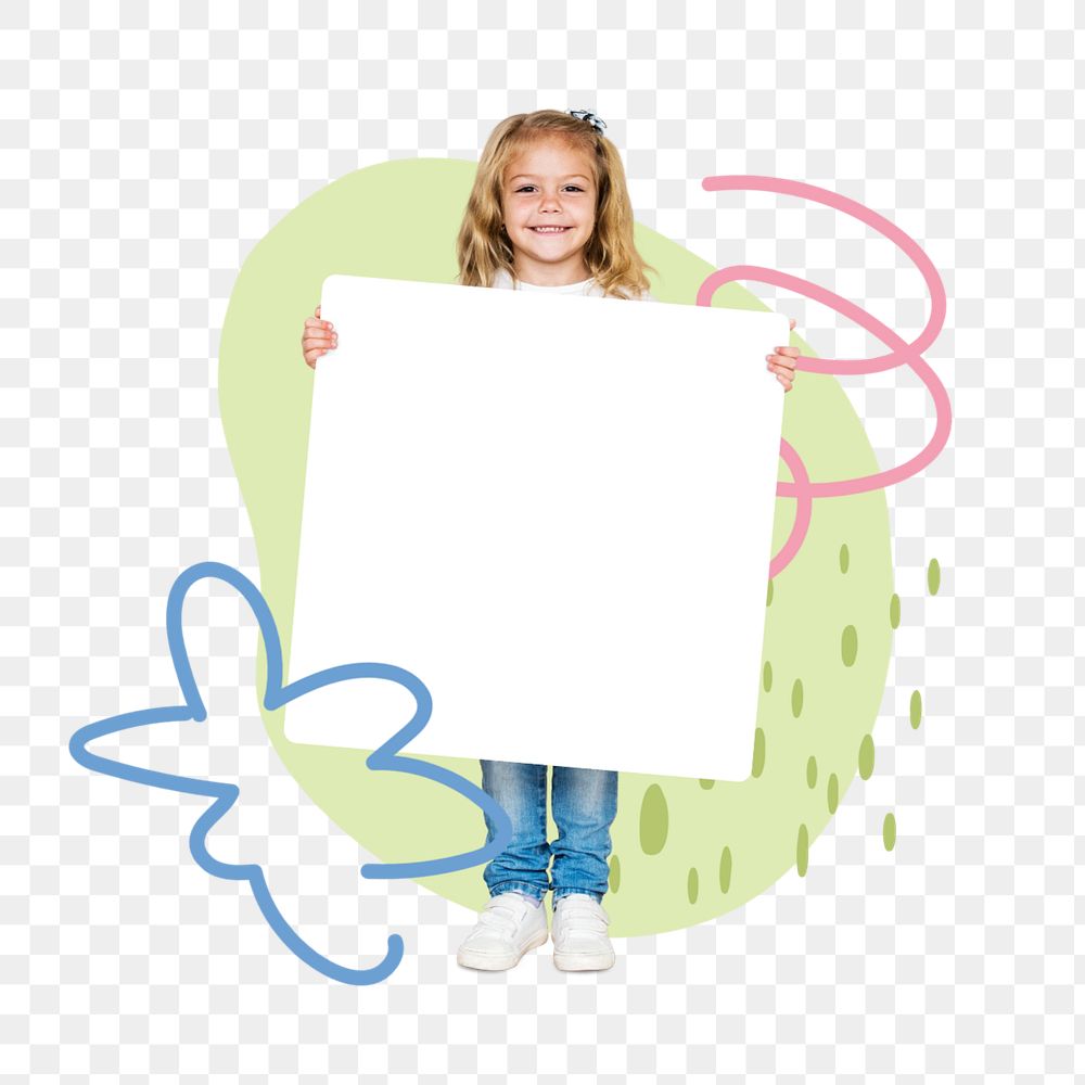 Girl holding sign  sticker, editable design