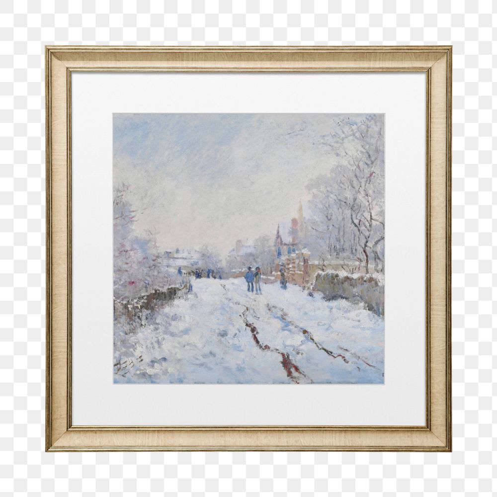 Gold frame mockup element, Claude Monet's Snow at Argenteuil remixed by rawpixel