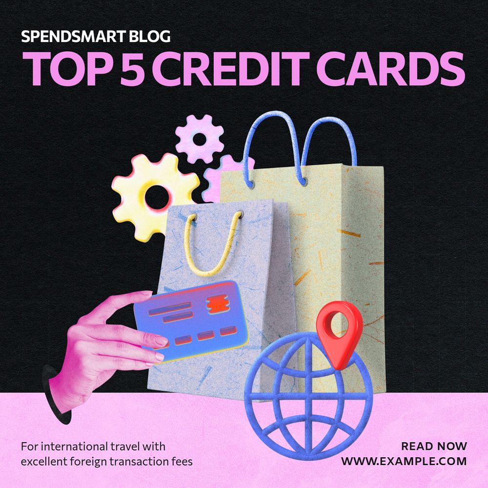 Credit cards Instagram post template, editable social media ad