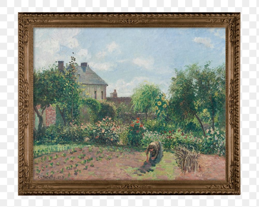 Brown picture frame mockup element, Camille Pissarro's The Artist's Garden at Eragny remixed by rawpixel