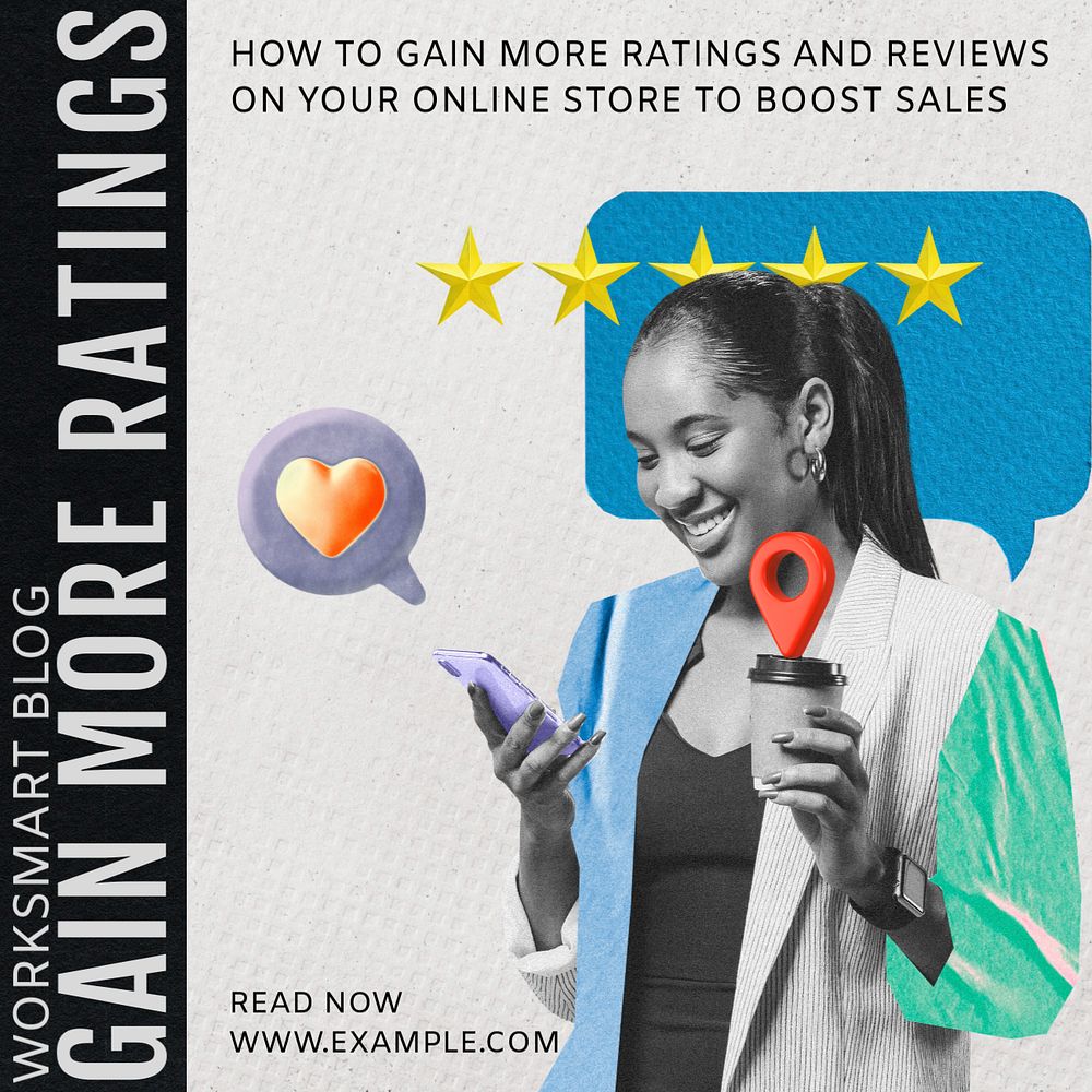 Gain ratings Instagram post template, editable social media ad